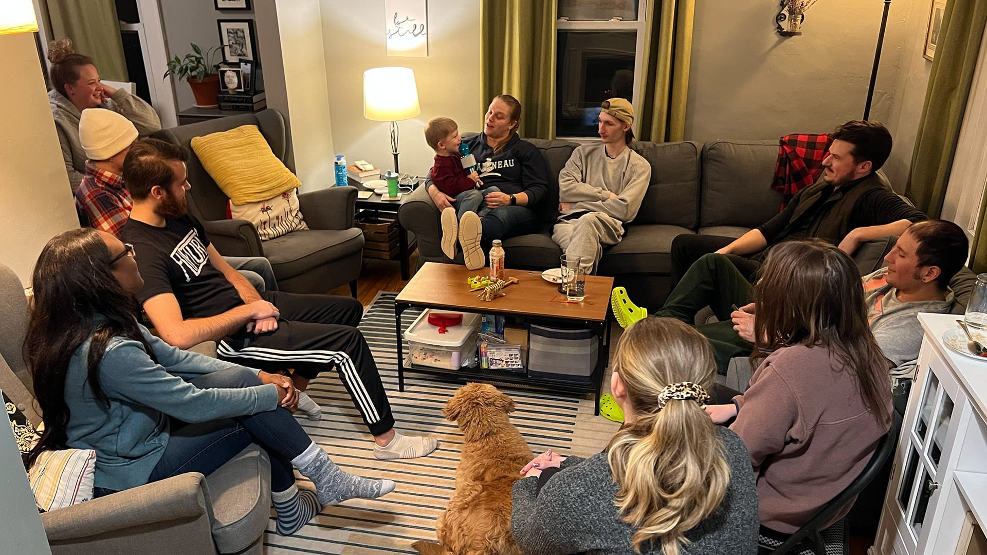 A community group gathered in living room in Minneapolis