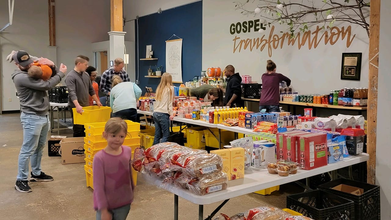 Food displayed on tables for the community in Minneapolis
